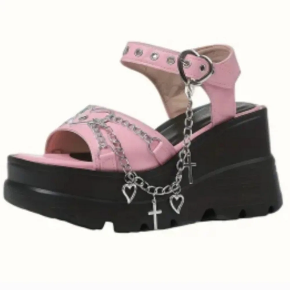 Pink Platform Sandals with Heart Accents Sz 6